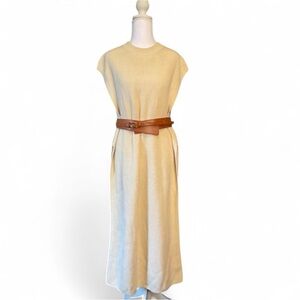 H&M Sleeveless Knit Sweater Dress Cream Beige Midi Length Size L (BELT NOT INCL)